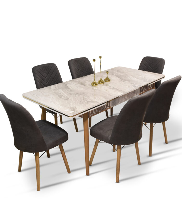 Vera Table + 6 Chairs (Dark Grey)