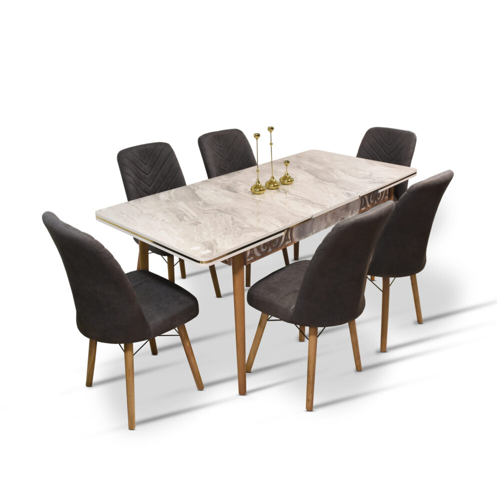 Vera Table + 6 Chairs (Dark Grey)