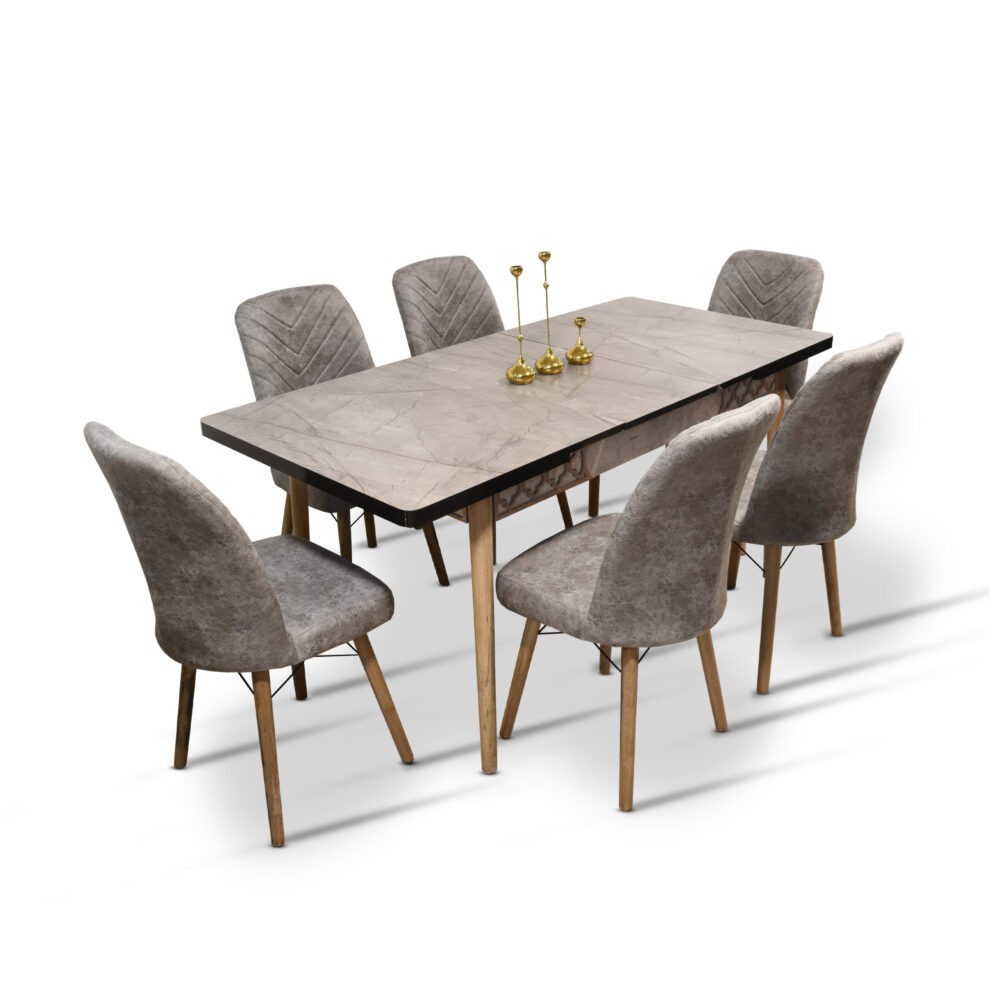 Vera Table + 6 Chairs (Light Grey)