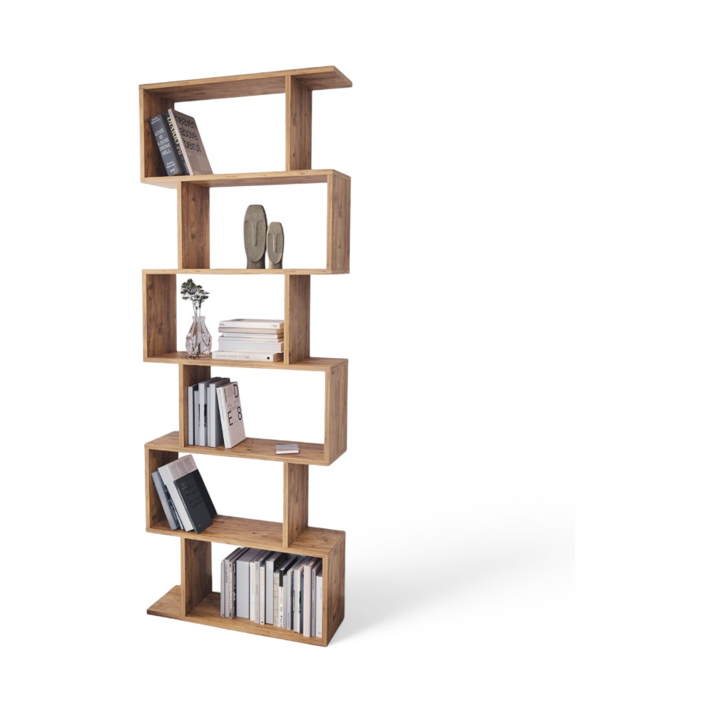 ZIGZAG BOOKSHELF WITH 6 SHELVES-PINE