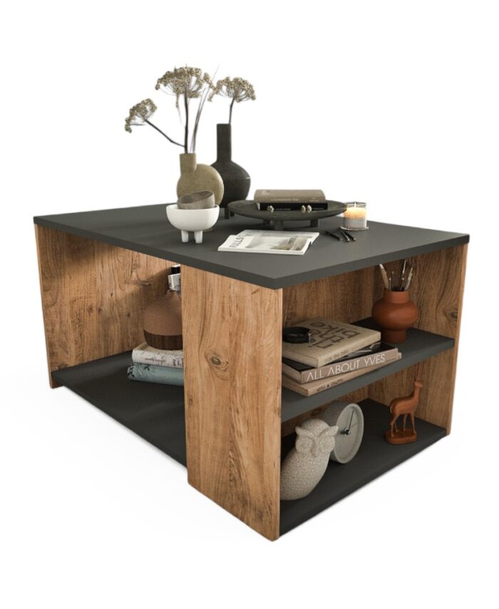 COFFEE TABLE WITH BOOKSHELF-PINE/ANTHRACITE