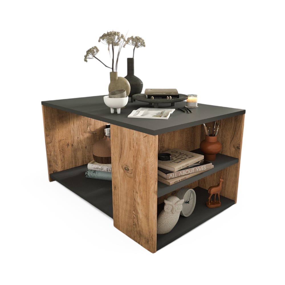 COFFEE TABLE WITH BOOKSHELF-PINE/ANTHRACITE