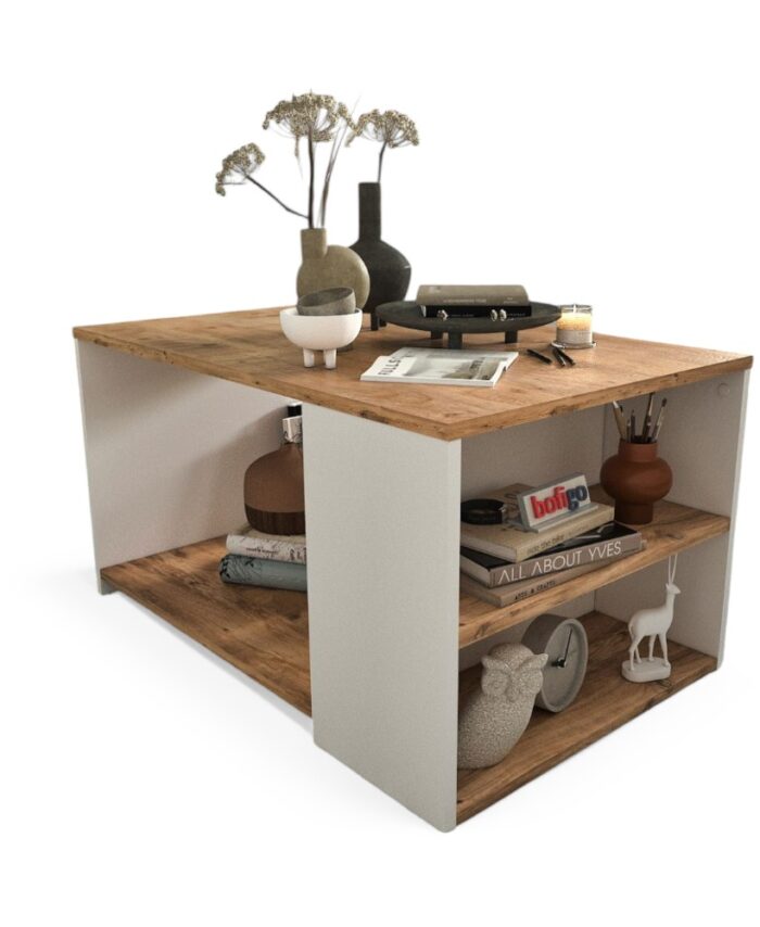 COFFEE TABLE WITH BOOKSHELF-PINE/White
