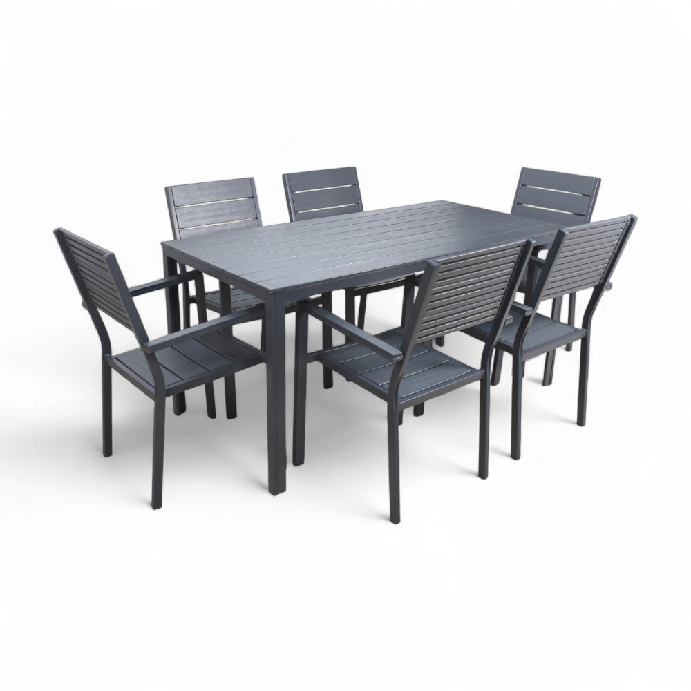OutDoor Rimas Set Table + 6 Chairs Dark Grey