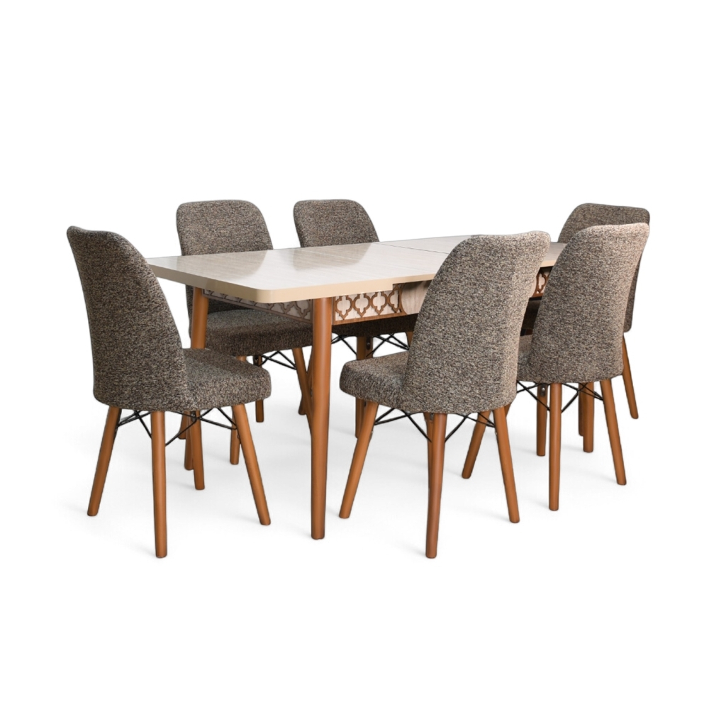 Valentina Table Traverten With 6 Chairs BROWN
