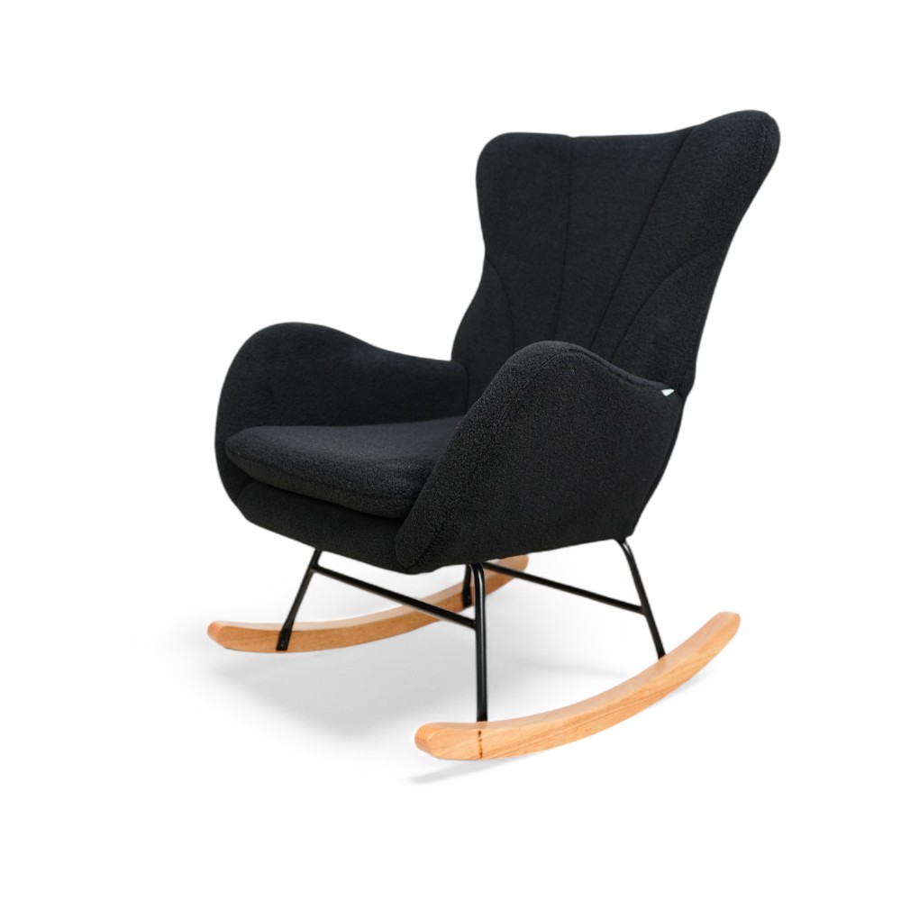 Rocking Chair Covered with Teddy Boucle BLACK