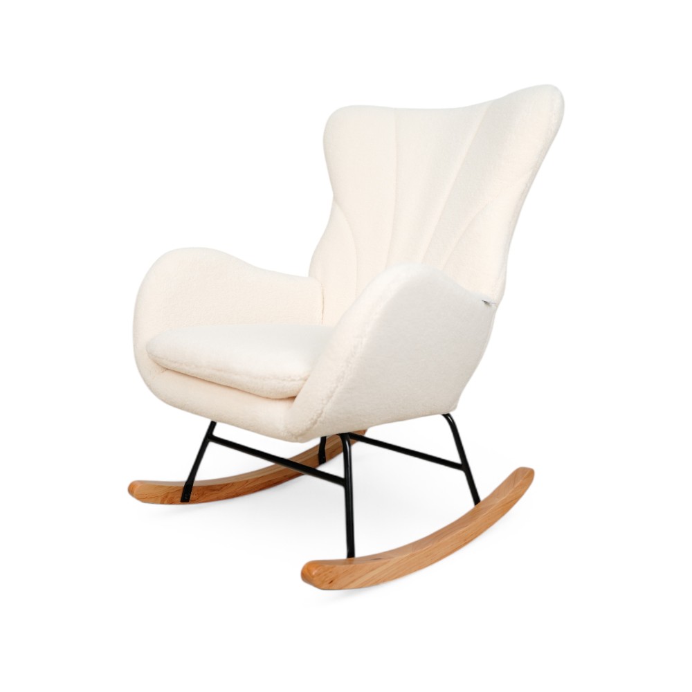 Rocking Chair Covered with Teddy Boucle WHITE