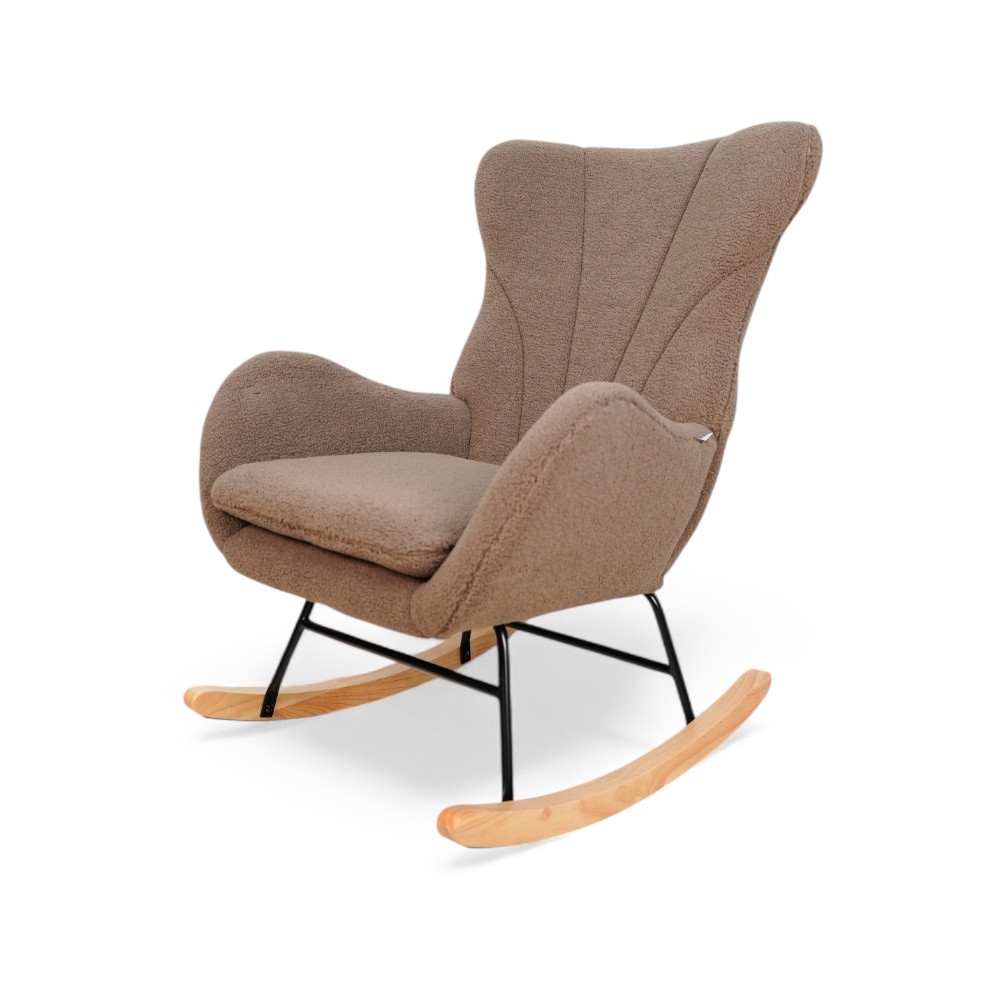Rocking Chair Covered with Teddy Boucle BROWN