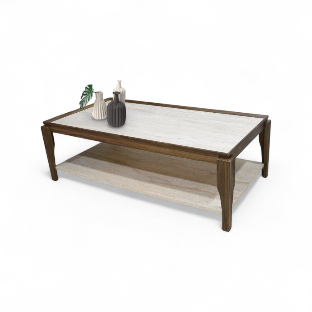 Curved Frame Rectangular Central with Shelf 12060 Traverten-Walnut
