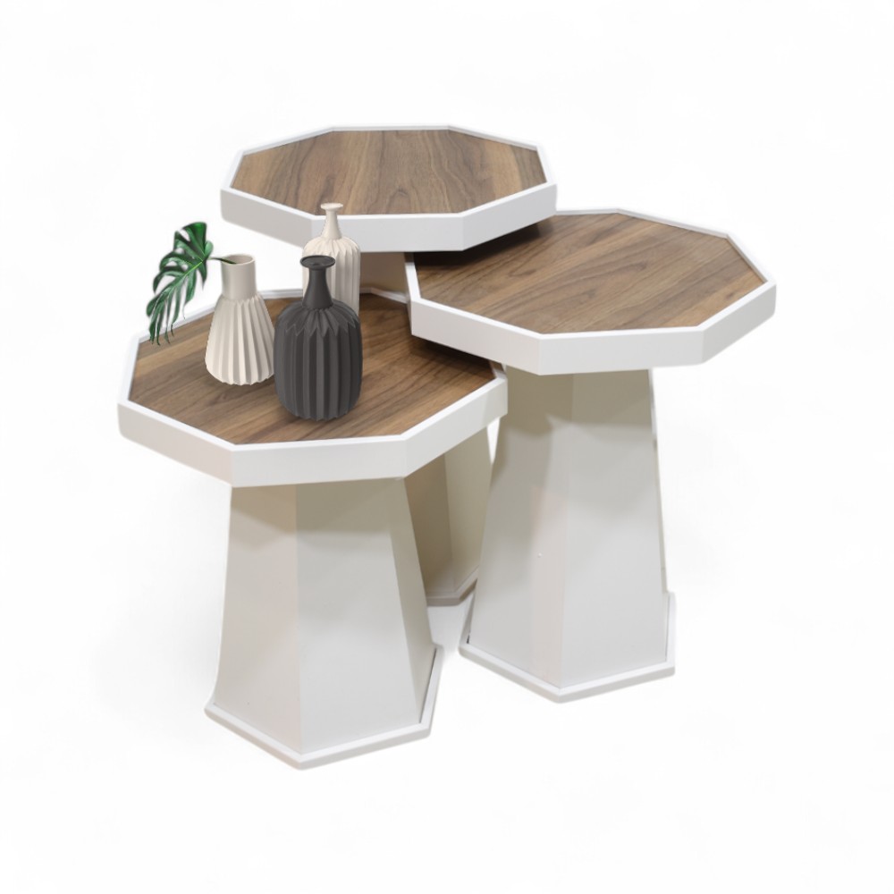 Jikon Table Set of 3 Walnut-White